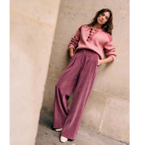 SEZANE Pink Wool Cotton Knit Quarter Button Pullover Sweater Pull Ewen Jumper - Picture 5 of 15